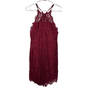 Womens Free People Burgundy Red Mesh Lace Button Up Racerback Mini Dress Size XS